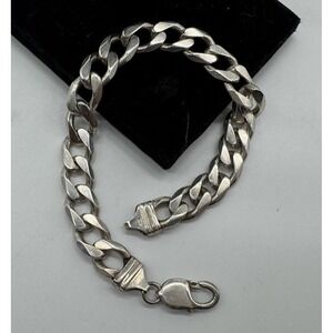 925 Sterling Silver Curb Link Bracelet 12mm Cuban Chain 9.25 Inch Mens Jewelry